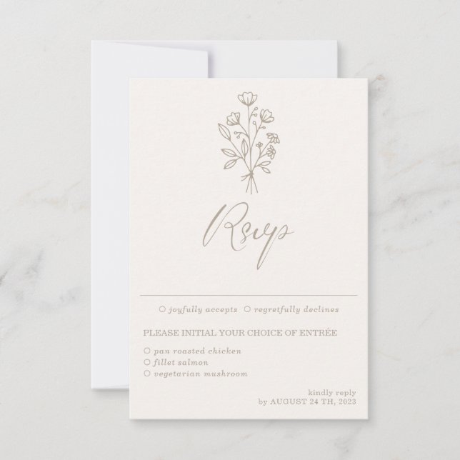 Beige Brown Botanical Calligraphy Meal Choice RSVP Card (Front)
