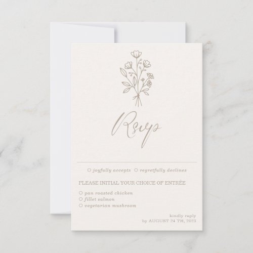 Beige Brown Botanical Calligraphy Meal Choice RSVP Card