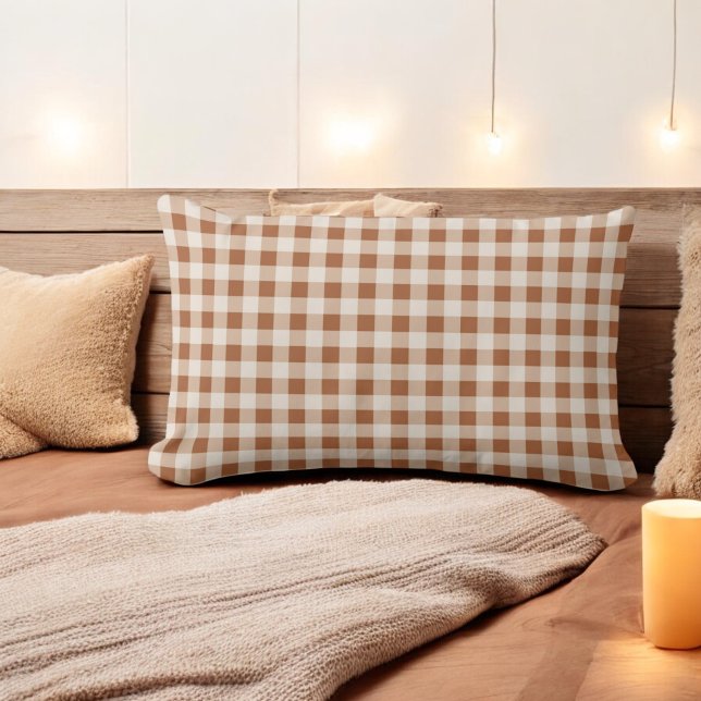 Beige Brown Buffalo Plaid Holiday  Lumbar Pillow (Creator Uploaded)