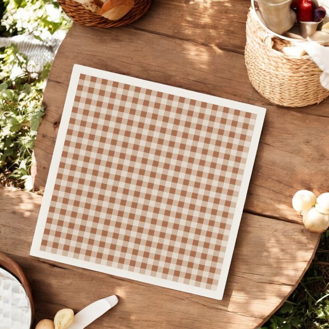 Beige Brown Buffalo Plaid Holiday Napkins (Creator Uploaded)