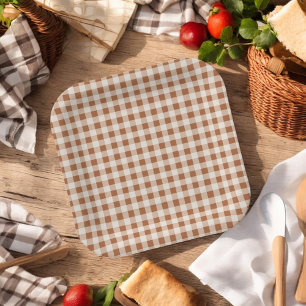 Beige Brown Buffalo Plaid Holiday Paper Plates