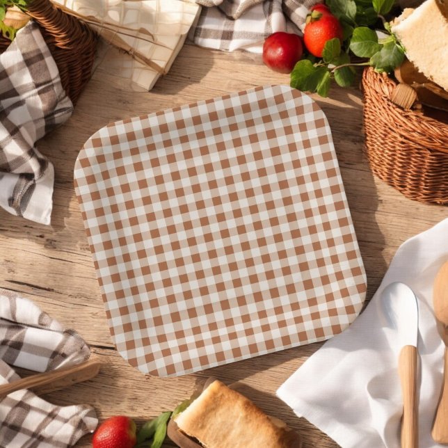 Beige Brown Buffalo Plaid Holiday  Paper Plates (Creator Uploaded)