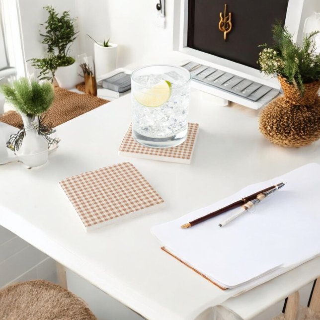 Beige Brown Buffalo Plaid Holiday Stone Coaster (Creator Uploaded)