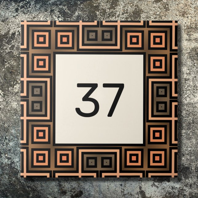  Beige & Brown Chic Fancy Deco House Number Plaque Ceramic Tile (Creator Uploaded)