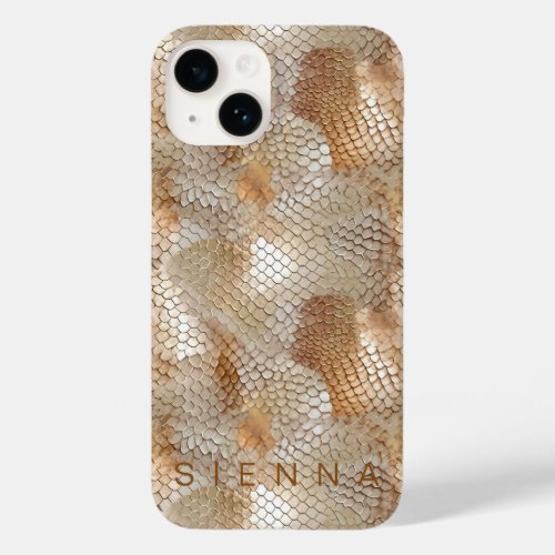 Beige Brown Cream Shimmer Snakeskin Animal Print Case_Mate iPhone 14 Case