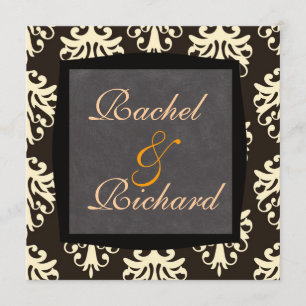 Beige & Brown DAMASK CLASSIC Wedding INVITATION