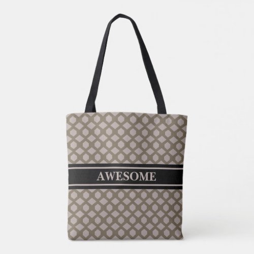 Beige  Brown Diamond Pattern Tote Bag