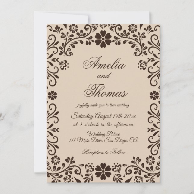 Beige Brown Elegant Garden Wedding  Invitation (Front)