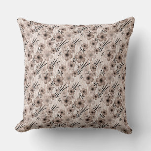 Beige brown flowers pattern on tiger background re throw pillow
