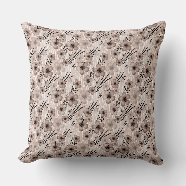 Beige brown flowers pattern on tiger background re throw pillow (Front)
