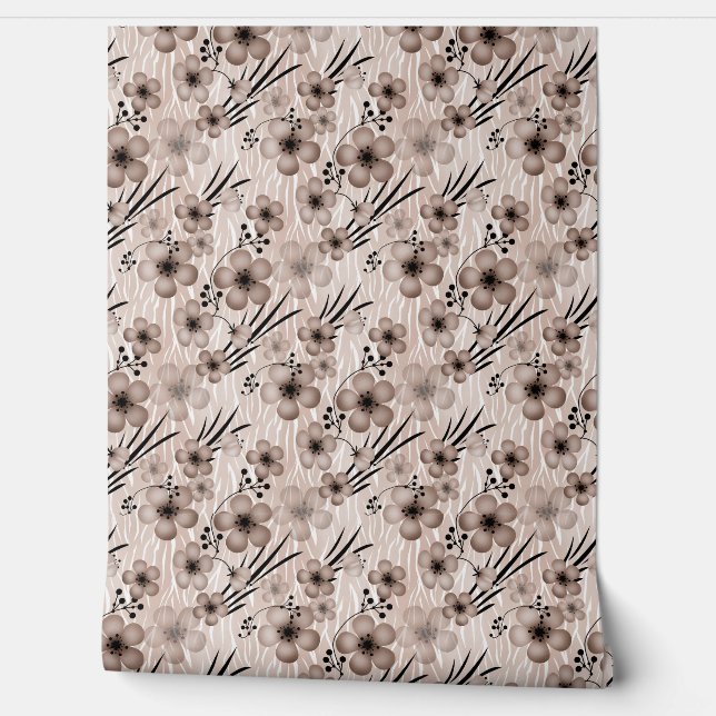 Beige brown flowers pattern on tiger background re wallpaper  (Unrolling)