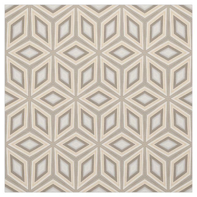 Beige Brown Geometric Retro Stars Cubes Pattern Fabric (Swatch)
