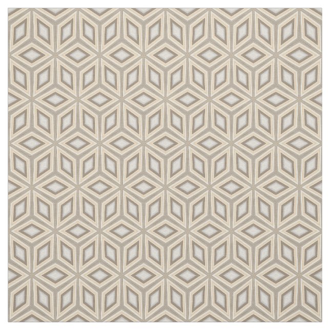 Beige Brown Geometric Retro Stars Cubes Pattern Fabric (Swatch)