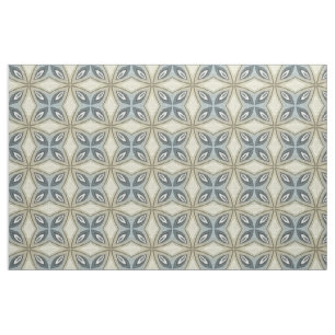 Beige Brown Gray Blue Batik Floral Star Pattern Fabric