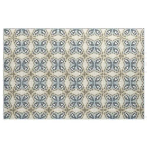 Beige Brown Gray Blue Batik Floral Star Pattern Fabric