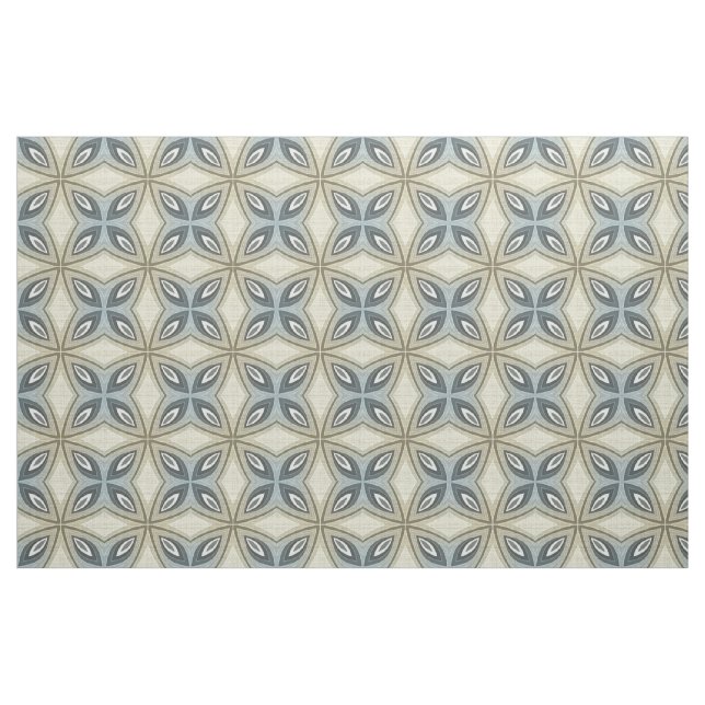 Beige Brown Gray Blue Batik Floral Star Pattern Fabric (Fat Quarter)