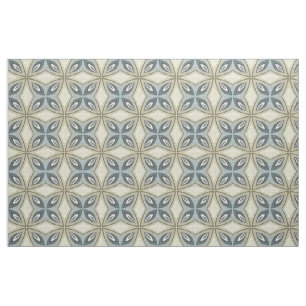 Beige Brown Gray Blue Batik Floral Star Pattern Fabric