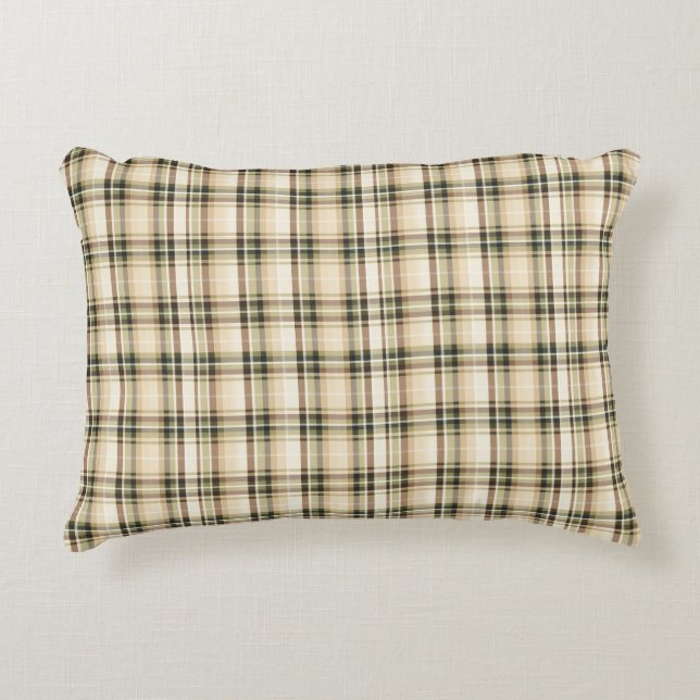 Beige Brown Green Tartan Plaid  Accent Pillow (Front)