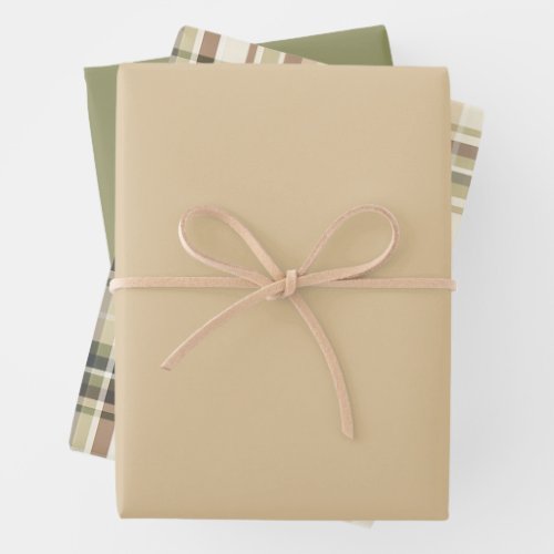 Beige Brown Green Tartan Plaid Gift for Him Wrapping Paper Sheets