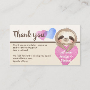 Beige Brown Heart Cute Baby Sloth Thank You Enclosure Card