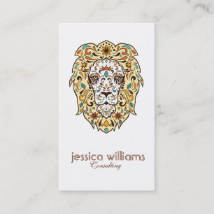 Beige & Brown Lion Head Sugar Skull Business Card