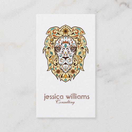 Beige  Brown Lion Head Sugar Skull Business Card