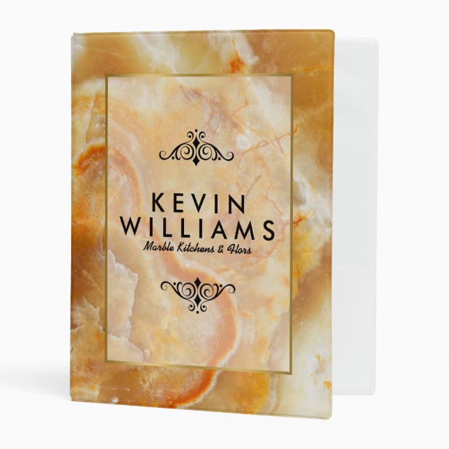 Beige & Brown Marble Stone Tin Gold Frame Mini Binder (Front/Inside)