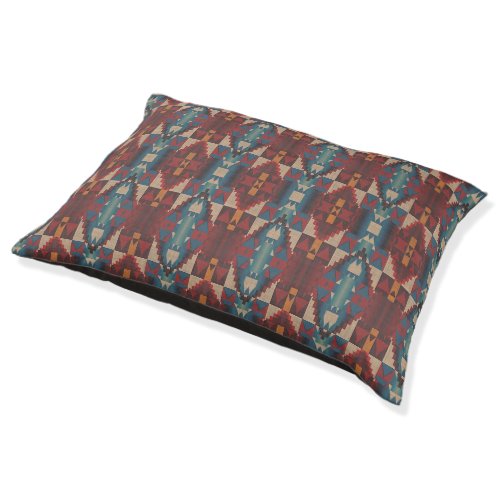 Beige Brown Maroon Red Dark Teal Blue Tribal Art Pet Bed