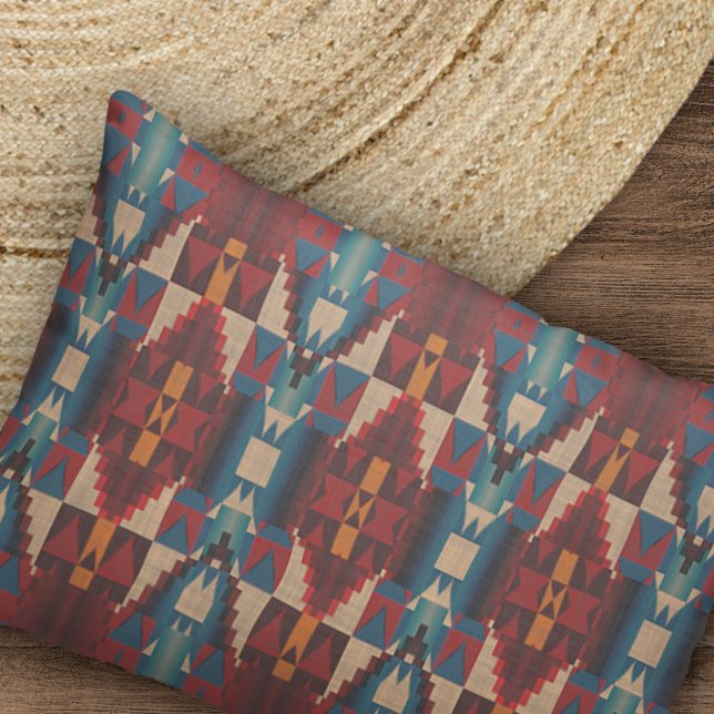 Beige Brown Maroon Red Dark Teal Blue Tribal Art Pillow Case (Creator Uploaded)