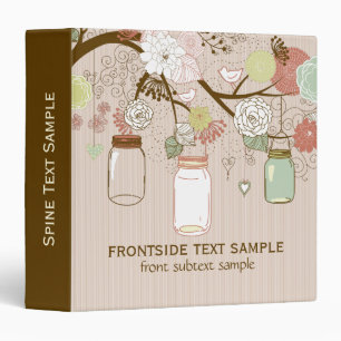 Beige & Brown Mason Jar & Retro Flowers 3 Ring Binder