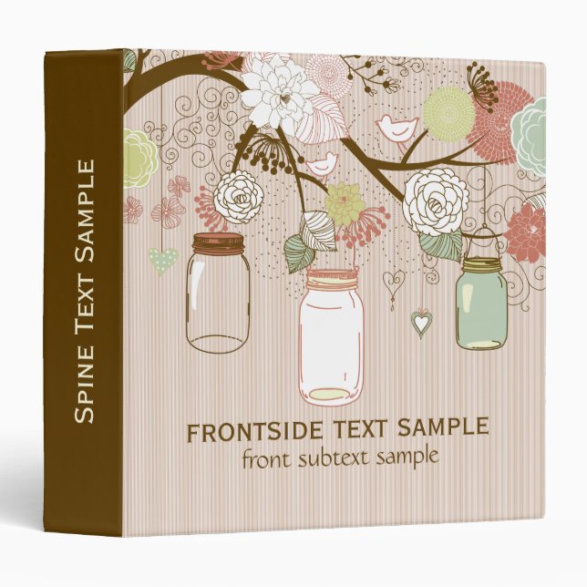 Beige & Brown Mason Jar & Retro Flowers 3 Ring Binder (Front/Spine)