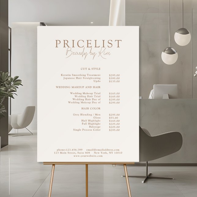 Beige & Brown Minimal Elegant Salon Price List Foam Board (Beige & Brown Minimal Elegant Salon Price List Foam Board)