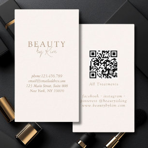 Beige & Brown Minimal Elegant, Salon QR Code Business Card