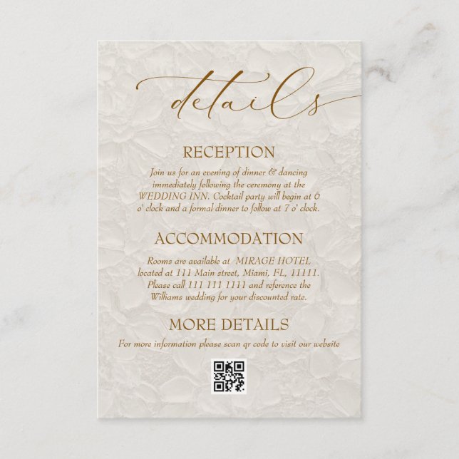 Beige Brown MInimal Elegant Wedding Details Enclosure Card (Front)