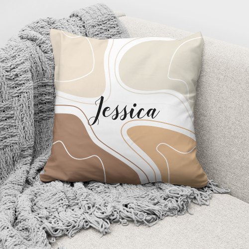 Beige Brown Modern Abstract Boho Pattern Name Throw Pillow