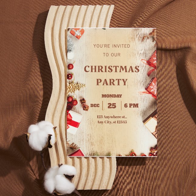 Beige Brown Modern Christmas Party Invitation (Creator Uploaded)