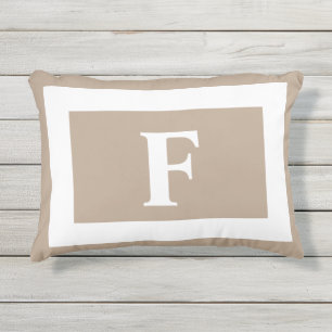 Beige Brown Monogrammed Initial Outdoor Pillow