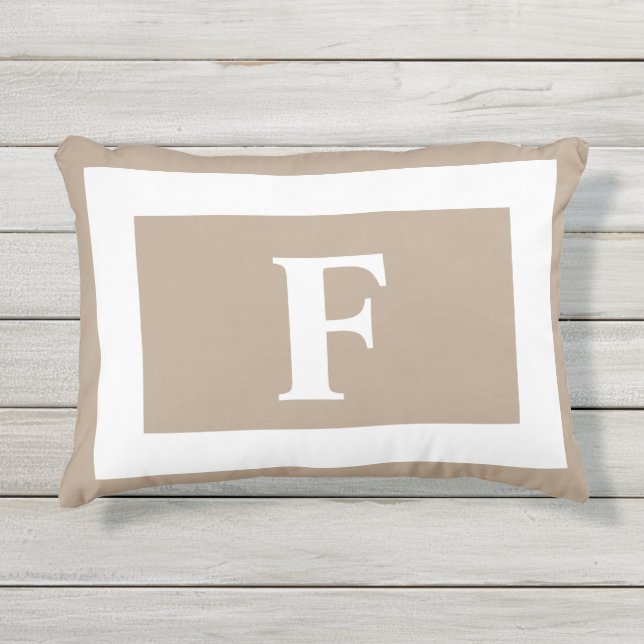 Beige Brown Monogrammed Initial  Outdoor Pillow (Front)