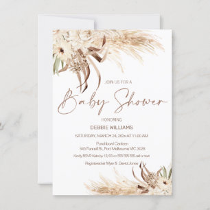 Beige Brown Pampas Grass Bridal Shower Invitation