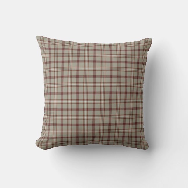 Beige Brown Plaid Classic Pattern Rustic Throw Pillow (Front)