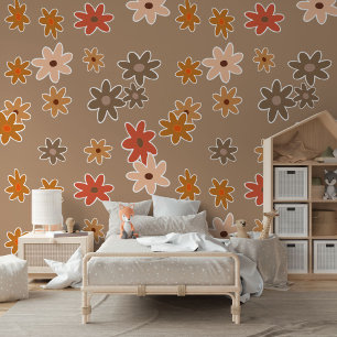 Beige Brown Red Peach Pink Flowers Art Pattern Wallpaper