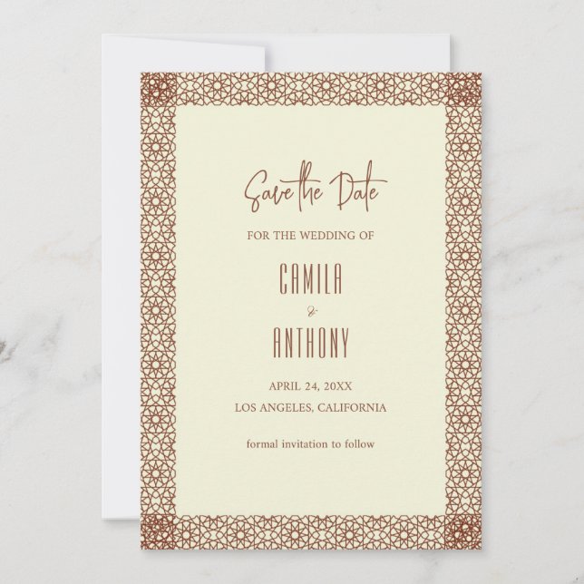 Beige Brown Rustic Islamic Geometric Single Border Invitation (Front)