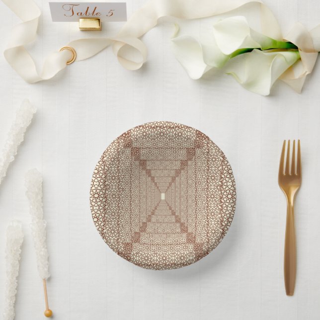 Beige Brown Rustic Islamic Geometric Single Border Paper Bowls (Wedding)