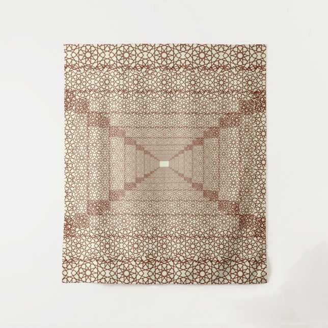 Beige Brown Rustic Islamic Geometric Single Border Tapestry (Front)