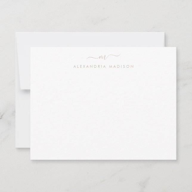 Beige Brown Script Monogram Chic Swash Stationery Note Card (Front)