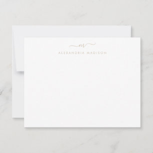 Beige Brown Script Monogram Chic Swash Stationery Note Card