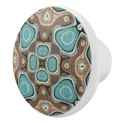 Beige Brown Seafoam Teal Green Ethnic Tribe Art Ceramic Knob