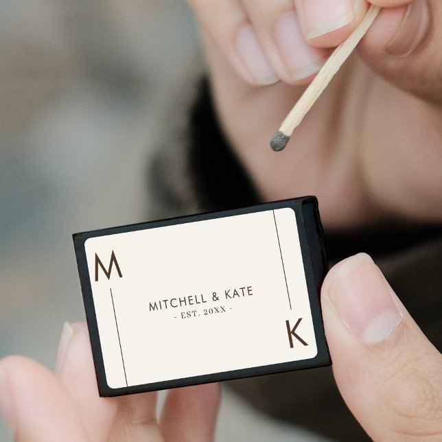 Beige Brown Simple Monogram Wedding Matchboxes (Beige Brown Simple Monogram Wedding Matchboxes)