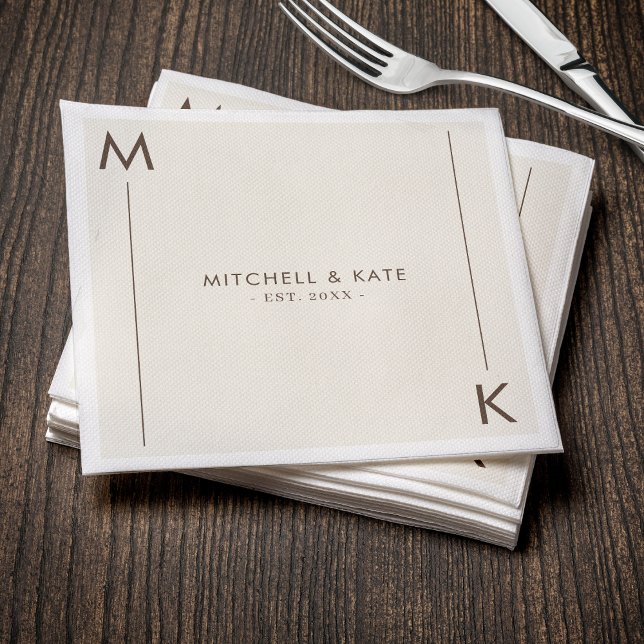 Beige Brown Simple Monogram Wedding Napkins (Creator Uploaded)