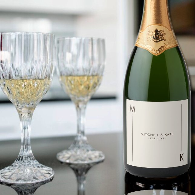 Beige Brown Simple Monogram Wedding Sparkling Wine Label (Beige Brown Simple Monogram Wedding Sparkling Wine Label)
